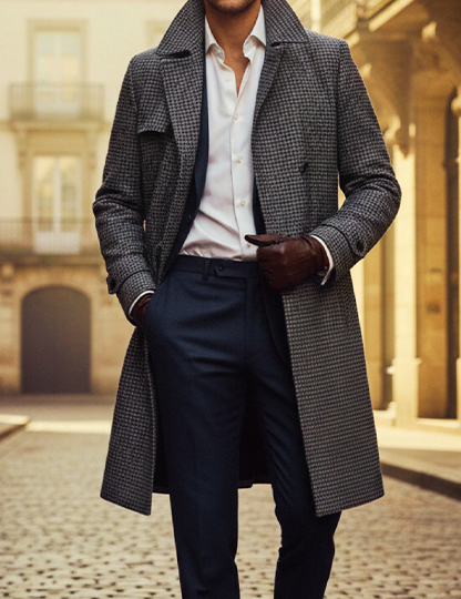Houndstooth Wool Overcoat