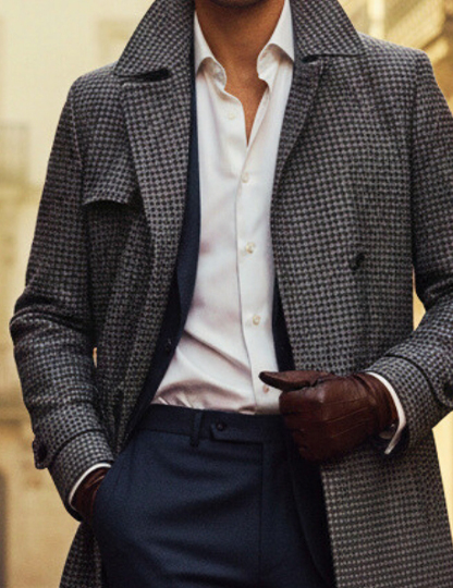 Houndstooth Wool Overcoat